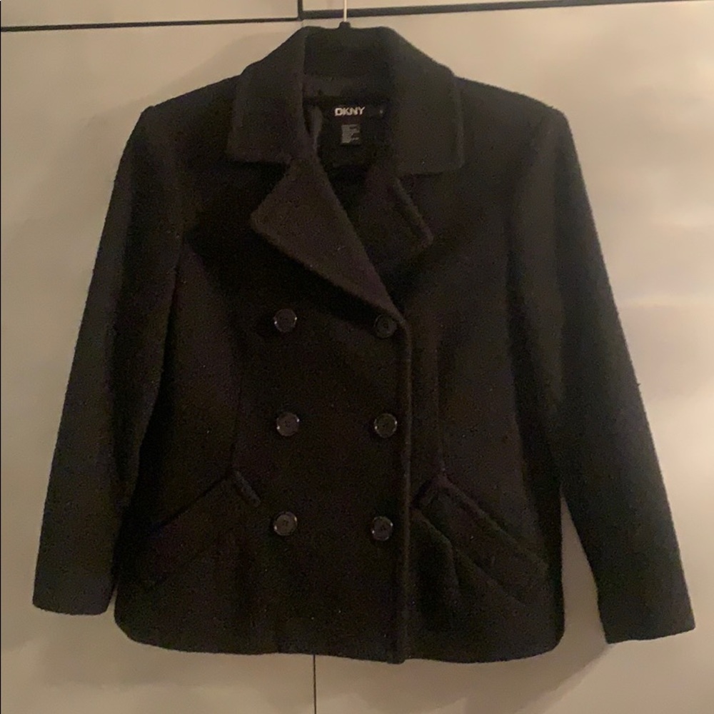 DKNY women black wool cropped blazer size 6
